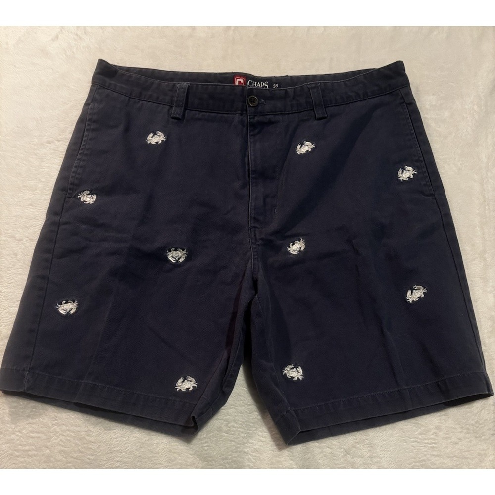 Chaps Ralph Lauren Navy‎ Shorts White Crabs Flat Athletic Mens Size 36